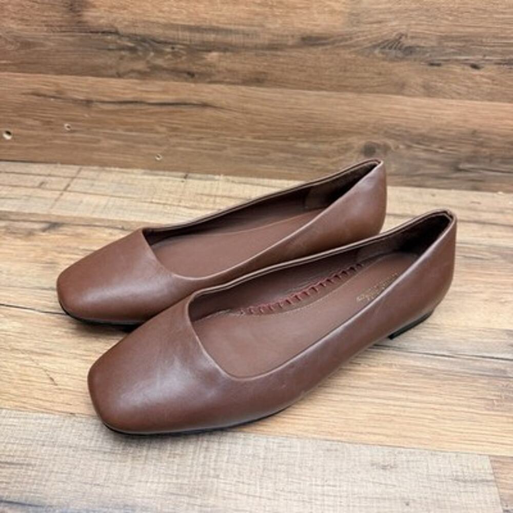 Brooks Brothers Womens Size 7.5 Brown Leather Square Toe Ballet Flats